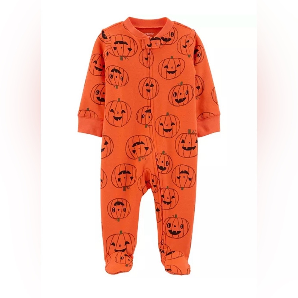 Carter’s Halloween Pumpkin Zip-Up Footed Sleep & Play Cotton Pajamas NB Newborn